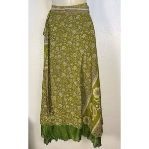 Darn Good Yarn Sari Ankle Wrap Reversible Skirt Size L Silk